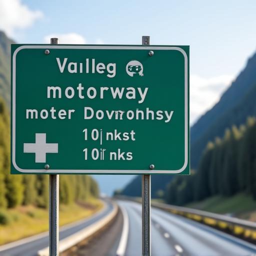 A green Swiss highway sign indicating motorway regulations.